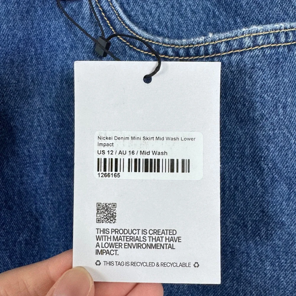 Princess Polly Y2K Denim Mini Skirt Mid Wash Blue Size 12 Lower Impact NWT